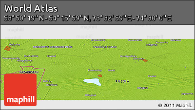 Physical Panoramic Map of the Area around 54° 3' 9" N, 74° 1' 30" E