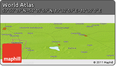 Physical Panoramic Map of the Area around 54° 3' 9" N, 74° 1' 30" E