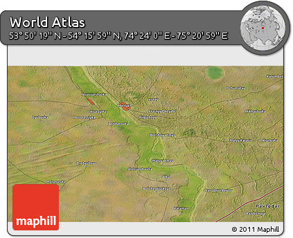 Satellite 3D Map of the Area around 54° 3' 9" N, 74° 52' 30" E