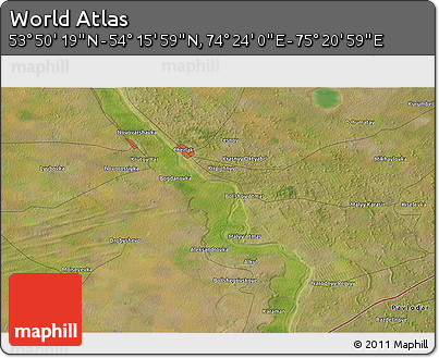 Satellite 3D Map of the Area around 54° 3' 9" N, 74° 52' 30" E