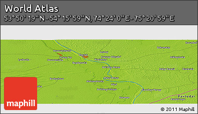 Physical Panoramic Map of the Area around 54° 3' 9" N, 74° 52' 30" E