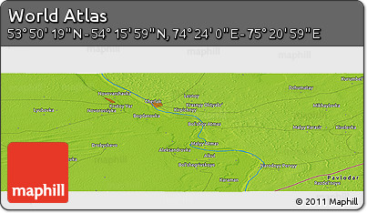 Physical Panoramic Map of the Area around 54° 3' 9" N, 74° 52' 30" E