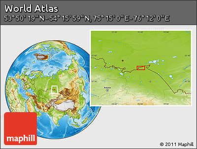 Physical Location Map of the Area around 54° 3' 9" N, 75° 43' 29" E