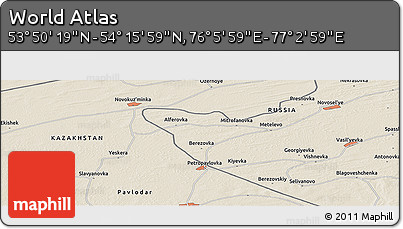 Shaded Relief Panoramic Map of the Area around 54° 3' 9" N, 76° 34' 29" E