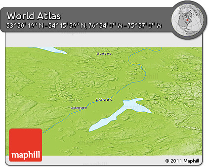 Physical 3D Map of the Area around 54° 3' 9" N, 76° 25' 30" W
