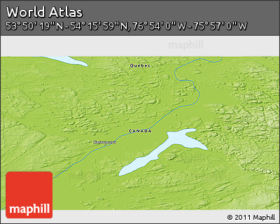 Physical 3D Map of the Area around 54° 3' 9" N, 76° 25' 30" W