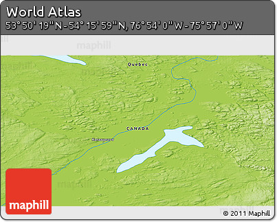 Physical 3D Map of the Area around 54° 3' 9" N, 76° 25' 30" W