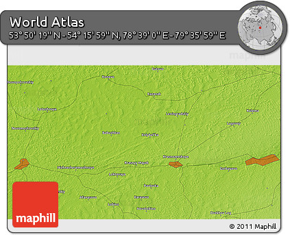 Physical 3D Map of the Area around 54° 3' 9" N, 79° 7' 30" E