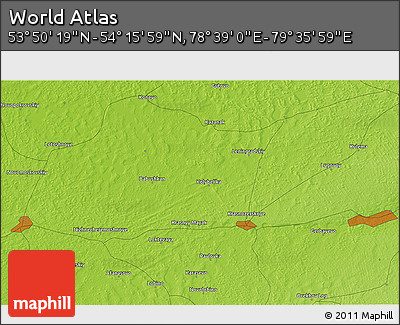 Physical 3D Map of the Area around 54° 3' 9" N, 79° 7' 30" E