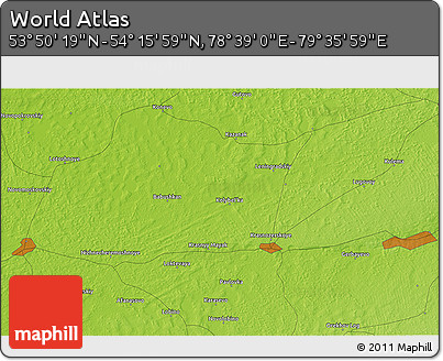 Physical 3D Map of the Area around 54° 3' 9" N, 79° 7' 30" E