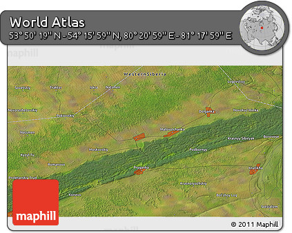 Satellite 3D Map of the Area around 54° 3' 9" N, 80° 49' 29" E