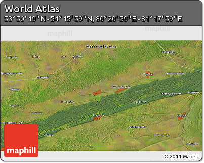 Satellite 3D Map of the Area around 54° 3' 9" N, 80° 49' 29" E