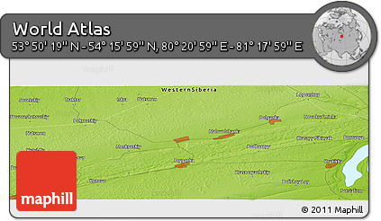 Physical Panoramic Map of the Area around 54° 3' 9" N, 80° 49' 29" E