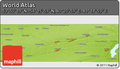 Physical Panoramic Map of the Area around 54° 3' 9" N, 80° 49' 29" E