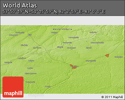 Physical 3D Map of the Area around 54° 3' 9" N, 82° 31' 30" E