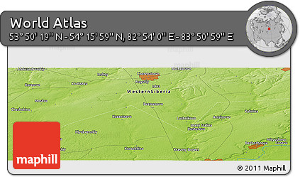 Physical Panoramic Map of the Area around 54° 3' 9" N, 83° 22' 30" E