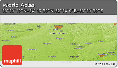 Physical Panoramic Map of the Area around 54° 3' 9" N, 83° 22' 30" E