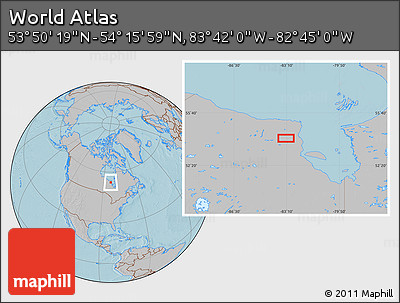 Gray Location Map of the Area around 54° 3' 9" N, 83° 13' 29" W, hill shading