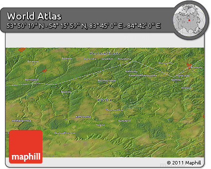 Satellite 3D Map of the Area around 54° 3' 9" N, 84° 13' 29" E
