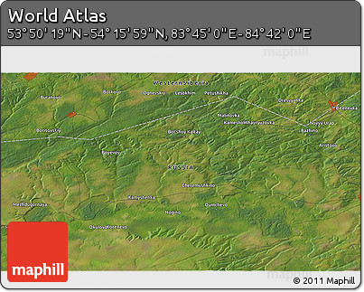 Satellite 3D Map of the Area around 54° 3' 9" N, 84° 13' 29" E
