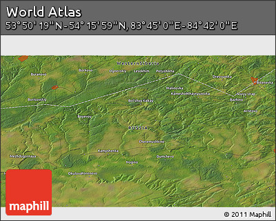 Satellite 3D Map of the Area around 54° 3' 9" N, 84° 13' 29" E