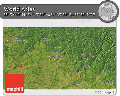 Satellite 3D Map of the Area around 54° 3' 9" N, 85° 4' 29" E