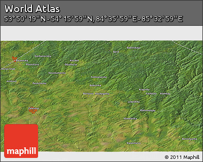 Satellite 3D Map of the Area around 54° 3' 9" N, 85° 4' 29" E