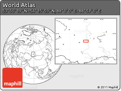 Blank Location Map of the Area around 54° 3' 9" N, 88° 28' 29" E