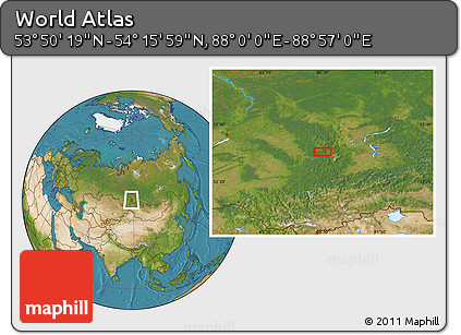 Satellite Location Map of the Area around 54° 3' 9" N, 88° 28' 29" E