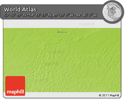 Physical 3D Map of the Area around 54° 3' 9" N, 89° 10' 30" W