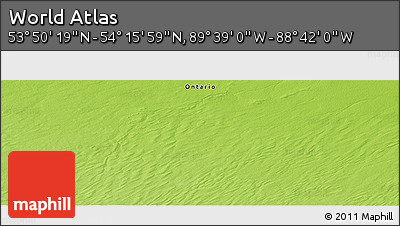 Physical Panoramic Map of the Area around 54° 3' 9" N, 89° 10' 30" W