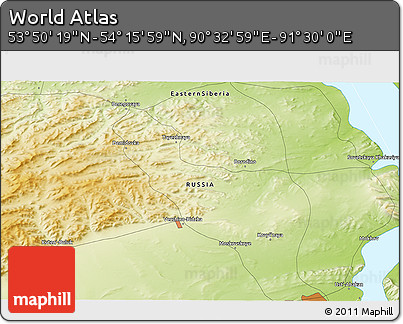 Physical 3D Map of the Area around 54° 3' 9" N, 91° 1' 30" E