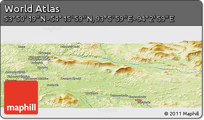 Physical Panoramic Map of the Area around 54° 3' 9" N, 93° 34' 29" E