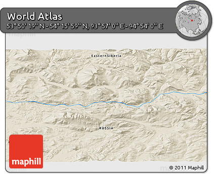 Shaded Relief 3D Map of the Area around 54° 3' 9" N, 94° 25' 30" E