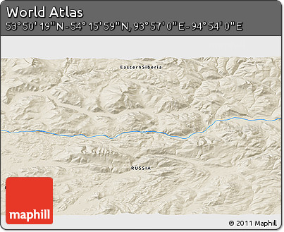 Shaded Relief 3D Map of the Area around 54° 3' 9" N, 94° 25' 30" E