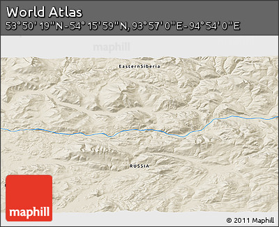 Shaded Relief 3D Map of the Area around 54° 3' 9" N, 94° 25' 30" E