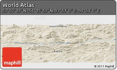Shaded Relief Panoramic Map of the Area around 54° 3' 9" N, 94° 25' 30" E