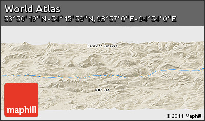 Shaded Relief Panoramic Map of the Area around 54° 3' 9" N, 94° 25' 30" E