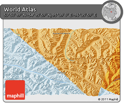 Political 3D Map of the Area around 54° 3' 9" N, 96° 7' 30" E