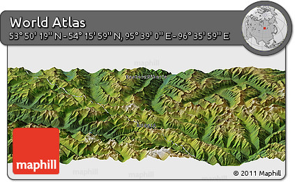 Satellite Panoramic Map of the Area around 54° 3' 9" N, 96° 7' 30" E