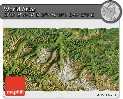 Satellite 3D Map of the Area around 54° 3' 9" N, 96° 58' 29" E