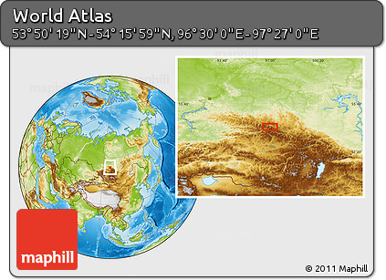 Physical Location Map of the Area around 54° 3' 9" N, 96° 58' 29" E