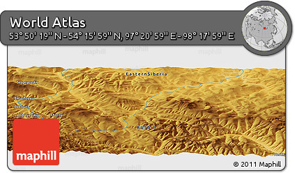 Physical Panoramic Map of the Area around 54° 3' 9" N, 97° 49' 29" E