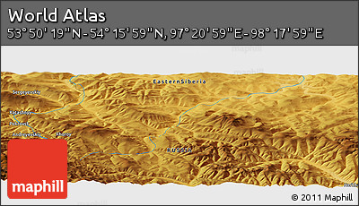 Physical Panoramic Map of the Area around 54° 3' 9" N, 97° 49' 29" E