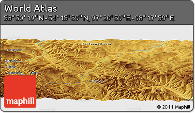 Physical Panoramic Map of the Area around 54° 3' 9" N, 97° 49' 29" E
