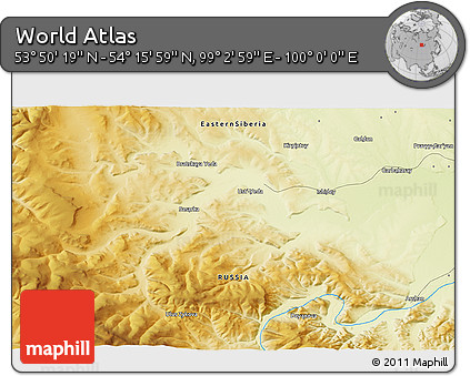 Physical 3D Map of the Area around 54° 3' 9" N, 99° 31' 30" E