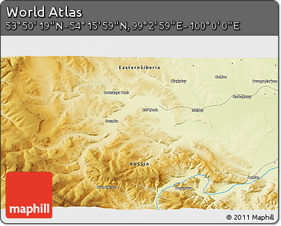 Physical 3D Map of the Area around 54° 3' 9" N, 99° 31' 30" E