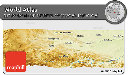 Physical Panoramic Map of the Area around 54° 3' 9" N, 99° 31' 30" E