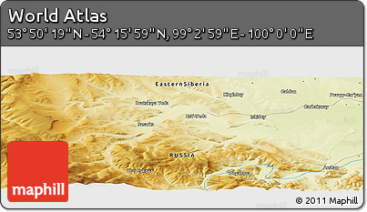 Physical Panoramic Map of the Area around 54° 3' 9" N, 99° 31' 30" E