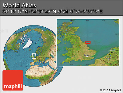 Satellite Location Map of the Area around 54° 26' 3" N, 0° 4' 30" E